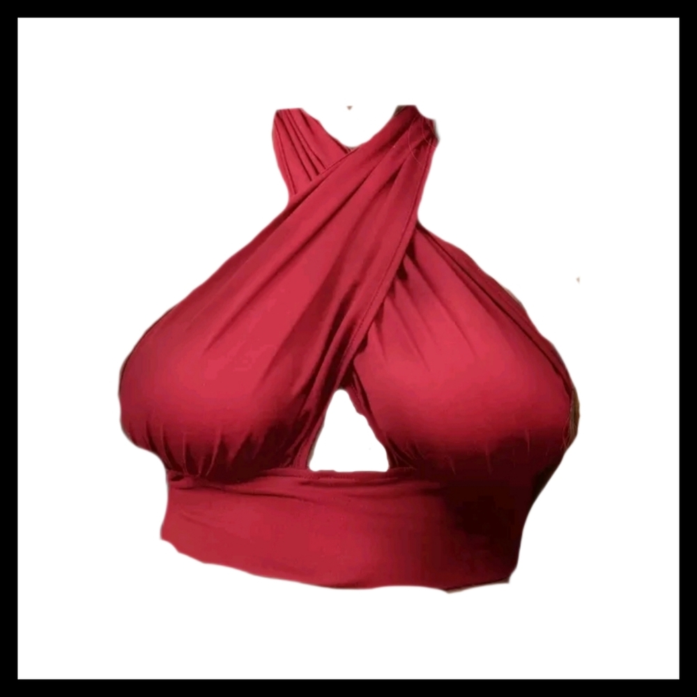 💕3/$15💕 SHEIN Peekaboo Front Crossover Red Halter Top